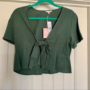 Green Linen Tie Top